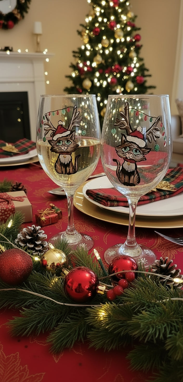 Wine Glass Christmas Kitten