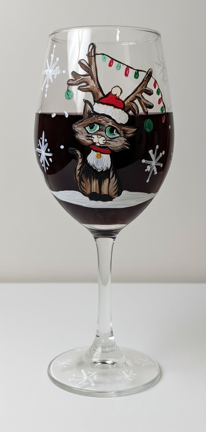 Wine Glass Christmas Kitten