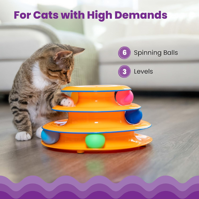 3-Tier Cat Track Toy – Interactive Spinning Ball Tower for Active Cats