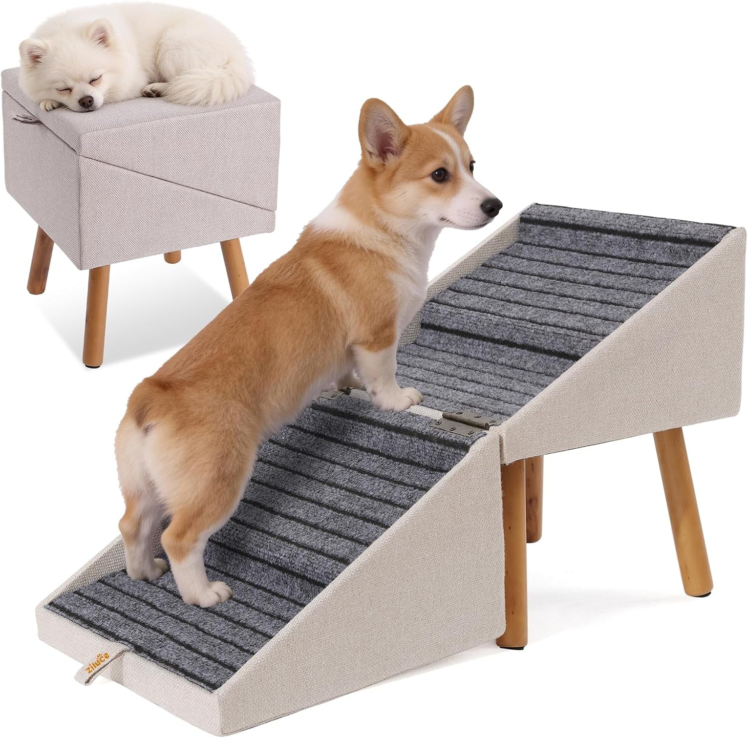 Dog Stairs for Couch 2 in 1 Foldable Pet Steps Ottoman Non Slip