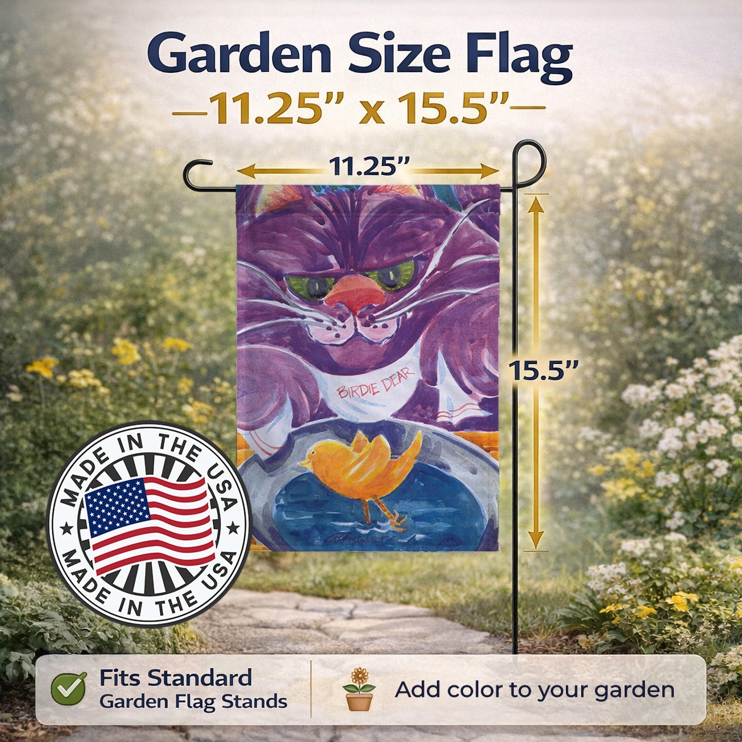 Purple Cat Birdie Dear Garden Flag Mailbox Decorative Yard Banner Outside Patio Artwork for Flower Beds, Garden Size, Multicolor