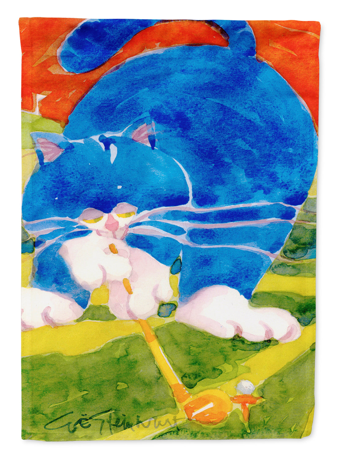 Big Blue the Cat Golfer Garden Flag Mailbox Decorative Yard Banner Outside Patio Artwork for Flower Beds, Garden Size, Multicolor