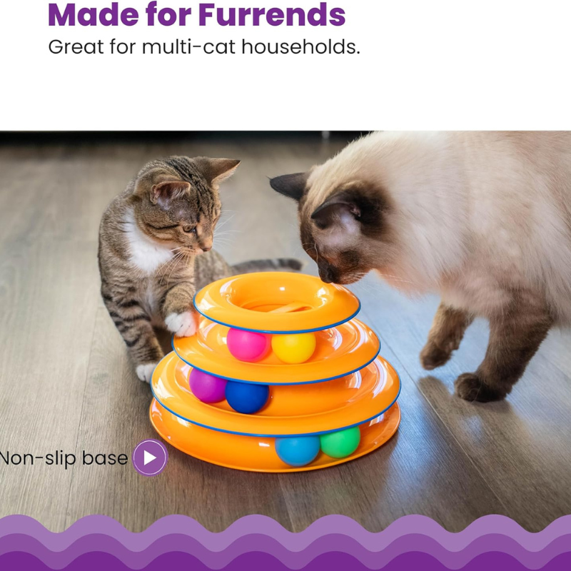 3-Tier Cat Track Toy – Interactive Spinning Ball Tower for Active Cats