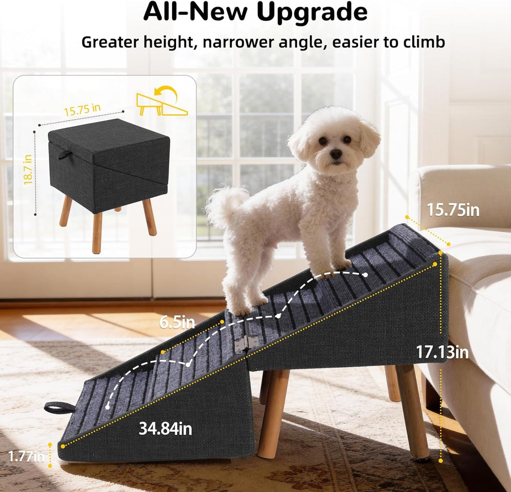 Dog Stairs for Couch 2 in 1 Foldable Pet Steps Ottoman Non Slip