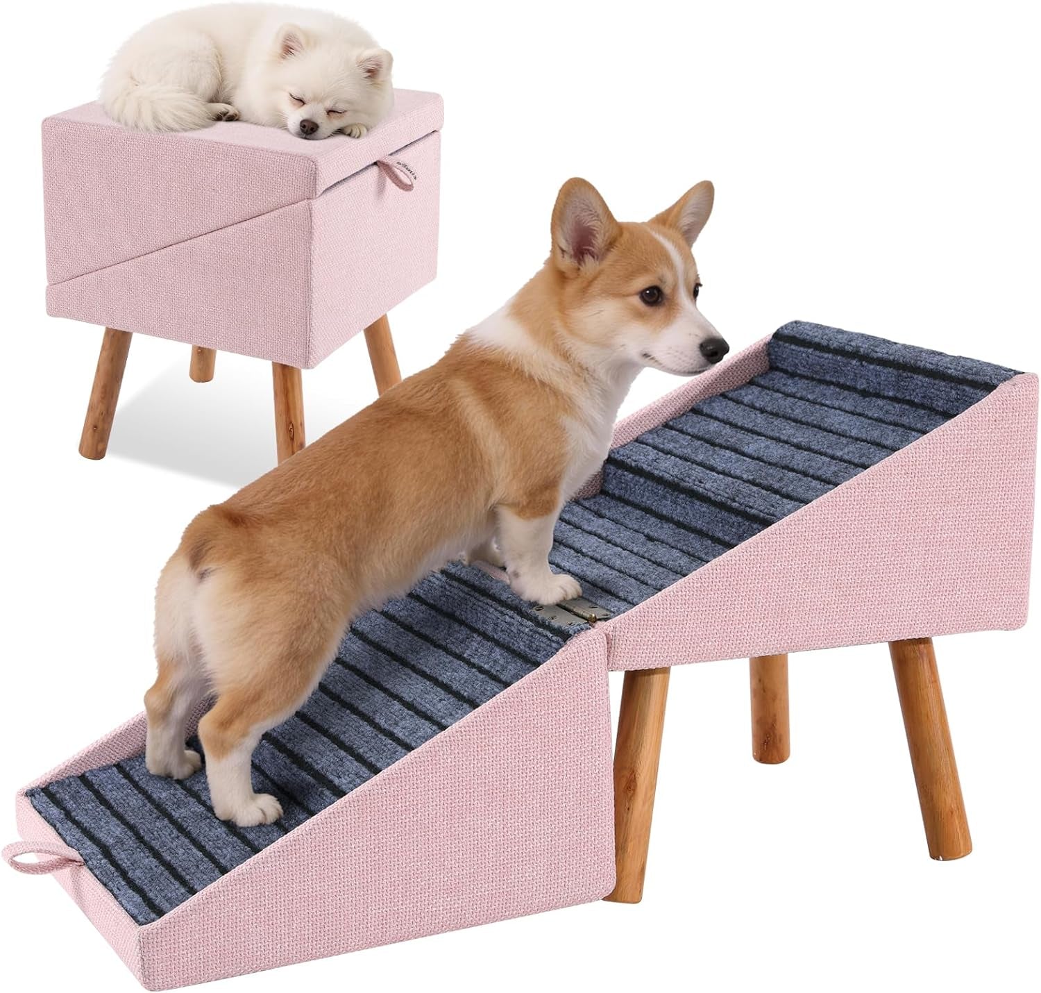 Dog Stairs for Couch 2 in 1 Foldable Pet Steps Ottoman Non Slip