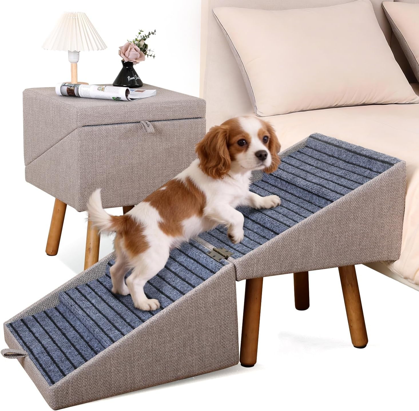Dog Stairs for Couch 2 in 1 Foldable Pet Steps Ottoman Non Slip
