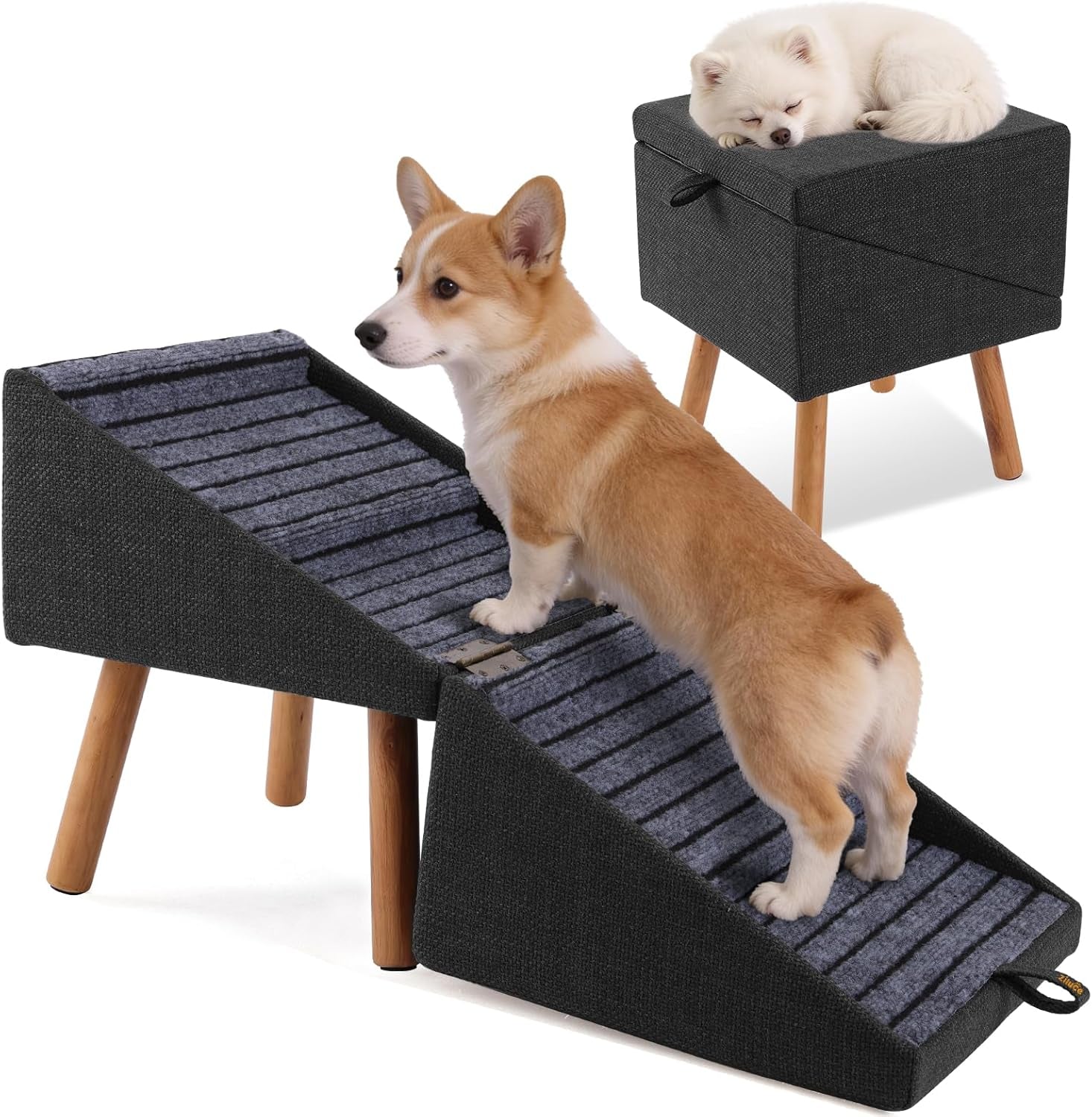 Dog Stairs for Couch 2 in 1 Foldable Pet Steps Ottoman Non Slip