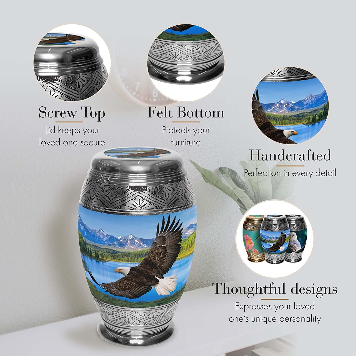 Majestic Bald Eagle Extra Large Urn or Companion Urn – Extra Large Urns for Human Ashes | XL Urn & XXL Urn