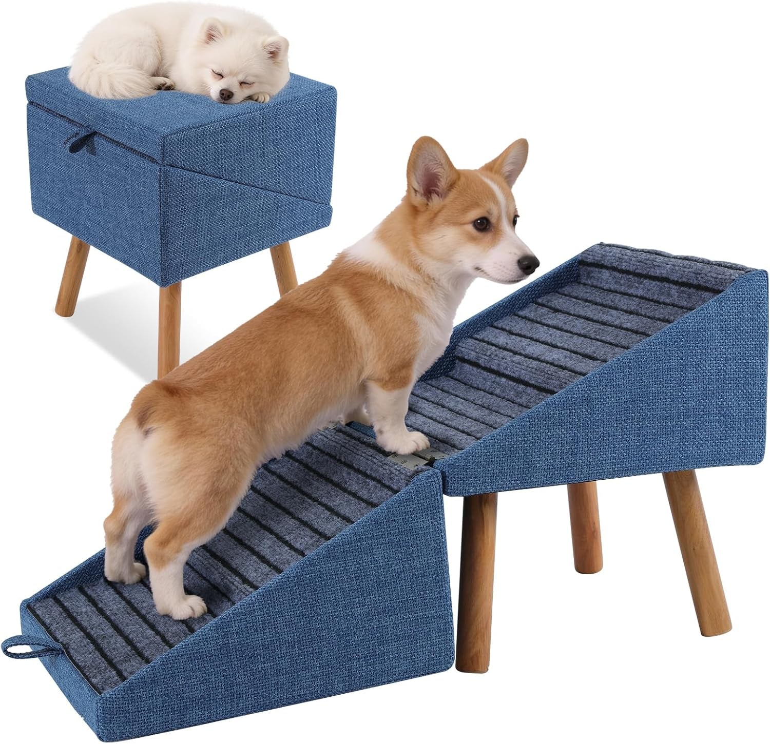 Dog Stairs for Couch 2 in 1 Foldable Pet Steps Ottoman Non Slip